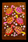 Nwot Vtg  Linen Ulster Tea Towel Wall Art Mod Tortoises   Daisies 19x30 Htf