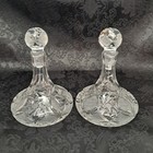 Vintage Cut Crystal Hobstar Pinwheel Oil vinegar Cruet Set W  Stoppers Violetta 
