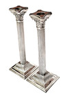Vintage 10    Silverplate Neoclassical Fluted Corinthian Column Candlesticks
