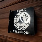 Vintage  kern Mutual Public Telephone Co   Porcelain Bell Double Sided Sign  9 5