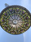 Vintage 1970s Faux Stained Painted Floral Glass Hanging Saucer Pendant Light