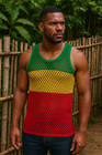 Authentic Rasta Mesh Marina   Jamaican Colors Tank   100  Cotton Island Style 