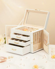 Jewelry Box With 3 Drawers  Display Organizer For Earrings Necklaces - Gift For 