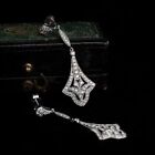 Vintage Art Deco Style Diamond Drop Dangle Engagement 14k White Gold Fn Earrings
