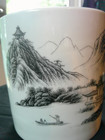 Chinese Monochome Black Ink Glazed Porcelain Brush Pot  Landscapes Jingdezhen