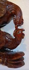 Antique Chinese Rosewood Carved Fighting Signed Roosters -glass Eyes 11 5 X 9 5