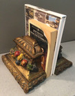 Antique Vtg Chalk Ware Bookends Gold Fruit Swag Library Home Decor Book Ends