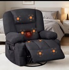 Gray Fabric Recliner Chair Heated vibrating Massage Remote 2 Cup Holders