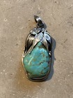      Vintage Native American Navajo Indian Turquoise Sterling Silver Pendant Huge