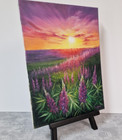 Oil Painting Landscape Sunset With Flowers Floral Original Art Nature Lover Gift