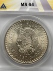1948 Mo Mexico Silver 5 Pesos Cuauhtemoc Anacs Ms64