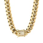 14k Gold Plated Stainless Steel Miami Cuban Link Bracelet Chain With Cz Clasp