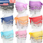 Womens 3 Rows Belly Dance Hip Skirt Scarf Wrap Belt Costume Silver Coins Us Fast