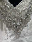 Vtg 80s Dupioni Ivory Wedding Dress Puffy Bows Sleeve Train Pearls Sequins Small