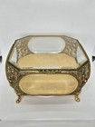 Antique Rose Ormolu Beveled Glass Jewelry Box Casket Vanity 5 Sided 9 3 4  Wide
