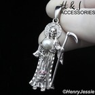 925 Sterling Silver Icy Bling Cz 3d Santa Muerte Grim Reaper Death Pendant sp441