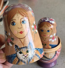 Vintage Russian Nesting Dolls 8 Sizes Lady Hand Painted Woman With Cat