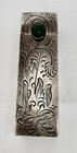 Vintage Lipstick Holder 800 Sterling Silver Ornate Etched Green Cabochon Stone
