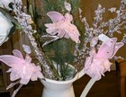 Lot Of 3 Fairy Christmas Ornaments Pink Sparkly Lucite W  Sequins   Sheer Wings