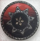 Antique Metal Celluloid Black Glass Button Snowflake Design Black Glass Center