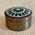 Vintage Brass Enamel Painted Pill Trinket Box Beautiful Round 1 5    Diameter Blue