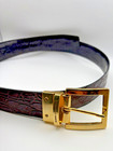 Vintage Geoffrey Beene Mens Reversible Leather Belt Brown Croc Gold Buckle 43   