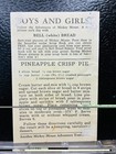 1930s Mickey Mouse Walt Disney Bell Bread Recipe Card Minnie