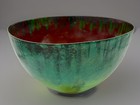 Vintage Mcm Enamel Copper Bowl Artist Stamped Modern 7    Watermelon Greens