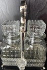 Vintage Glass Decanter Set Of 2   Metal Caddy Glass Stoppers Square