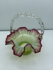 Antique Victorian Hand Blown Cranberry Ridge Art Glass Basket