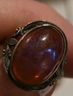 Vintage Art Deco Dragon s Breath Sterling Silver Fire Opal Glass Ring     Sz 5
