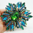 New Elegant Flower Gold Tone Large Brooch Pin Green Rhinestone Crystal