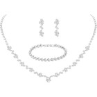 Silver Crystal Bridal Jewelry Set  Teardrop Dangle Earrings Rhinestone Necklace
