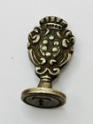 Antique French Gilded Bronze Ornate Crown Wax Seal 19th Century Initial T