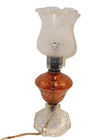 Antique vintage Cranberry Etched Lamp W white Frosted Shade 13 1 4 