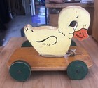 Antique Wood Pull Childs Toy C1930s Vintage Handmade Painted Duck