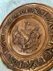 Vintage English Heraldic Wall Charger 12 Inch Embossed Metal Coat Of Arms
