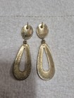 Vintage Southwestern Teardrop Cutout Earrings Gold Tone Brass Teal Enamel Boho
