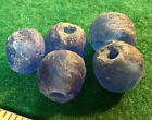  5  Large Old Huron Indian Venetian Blue Glass Trade Beads Fur Trade Era