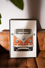 Vintage Vw Bus Poster  Orange And White Retro Wall Art  Hippie Bus Decor Retro