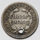 1853 H10c Seated Liberty Silver Half Dime W  Arrows - Raw - Holed