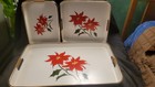 Vtg Saltera Christmas Poinsettia Lacquer Nesting Trays White Black Red Gold S 3