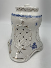 Vintage Porcelain Candle Cover 7 1 2    Tall White Blue Flowers