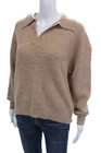 Quince Womens Long Sleeve Collared V Neck Waffle Knit Sweater Brown Size Medium