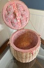 Vintage Sewing Basket Pink Floral Wicker Box Made In Japan