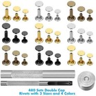 Paxcoo 480 Sets 3 Sizes Leather Rivets Double Cap Rivet Tubular Metal Studs With