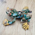 Vintage Cloisonne Enamel Frog Figurine Floral Green Gold Animal Decor