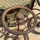 Vintage Toy Victorian Wicker Baby Doll Carriage Buggy Flip Sun Shade Green