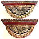 Pair Antique Burmese - Hand Carved Wood - Wall Shelves - Painted  Jeweled - 19 