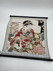 Vintage Japanese Geisha Fabric Wall Scroll Tapestry Kimono Art